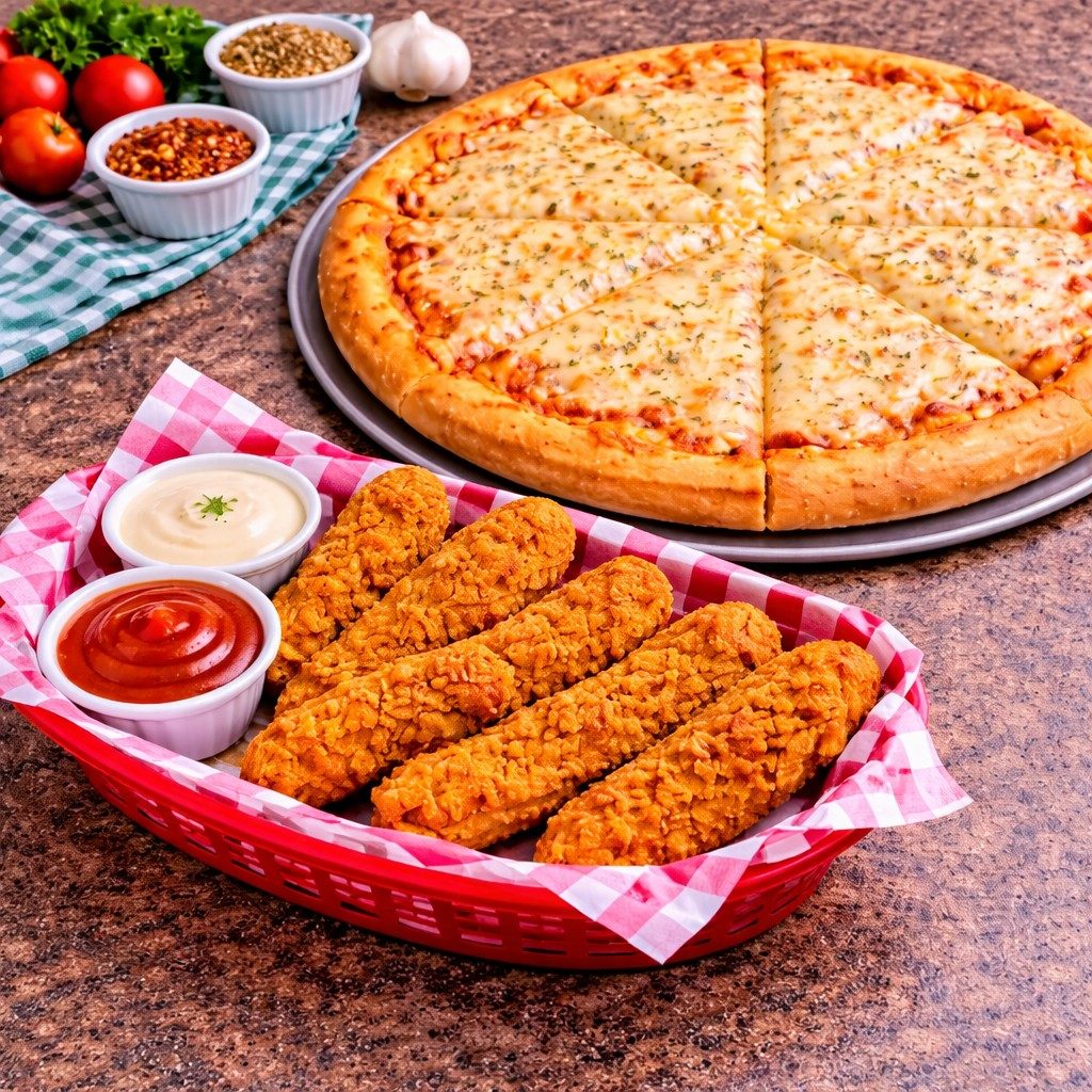 14" Vegan Cheese Pizza & 7 Tenders.