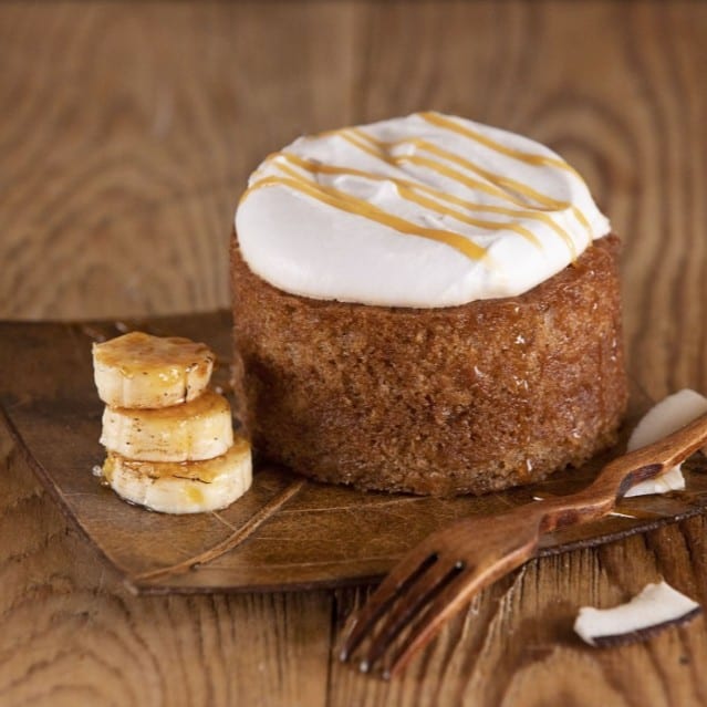Vegan Banana and Coconut Frosting Cake.