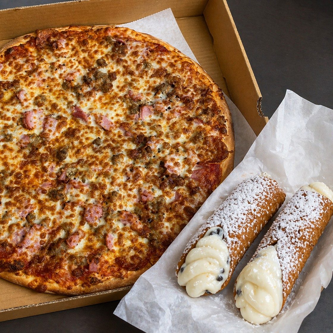 14" 3-Topping Pizza & 2 Cannolis.