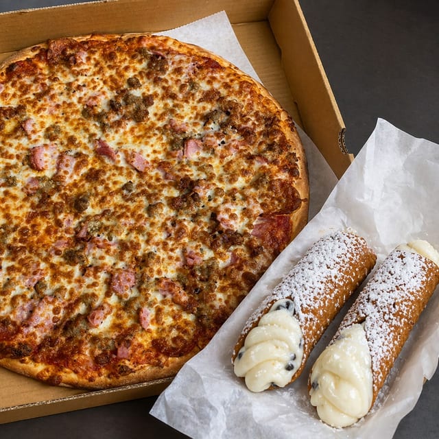 14" 3-Topping Pizza & 2 Cannolis.