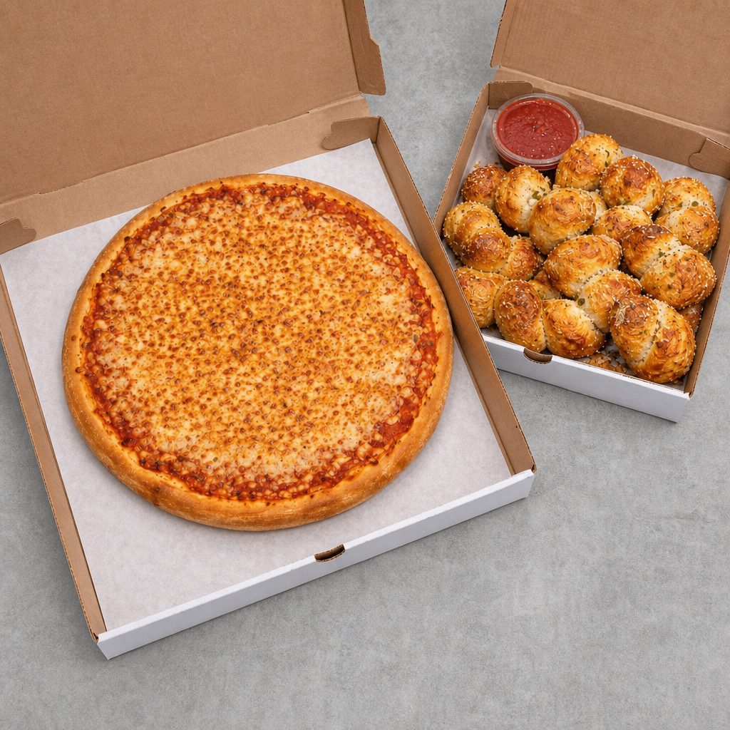 16" Cheese Pizza & Small Garlic Knots.