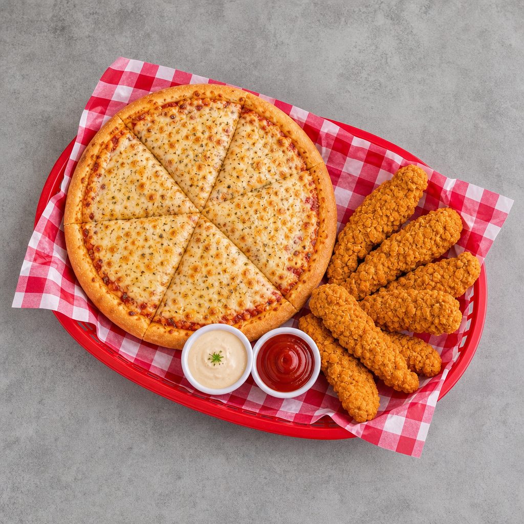 14" Vegan Cheese Pizza & 7 Tenders.