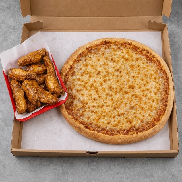 14" Cheese Pizza & 7 Wings.