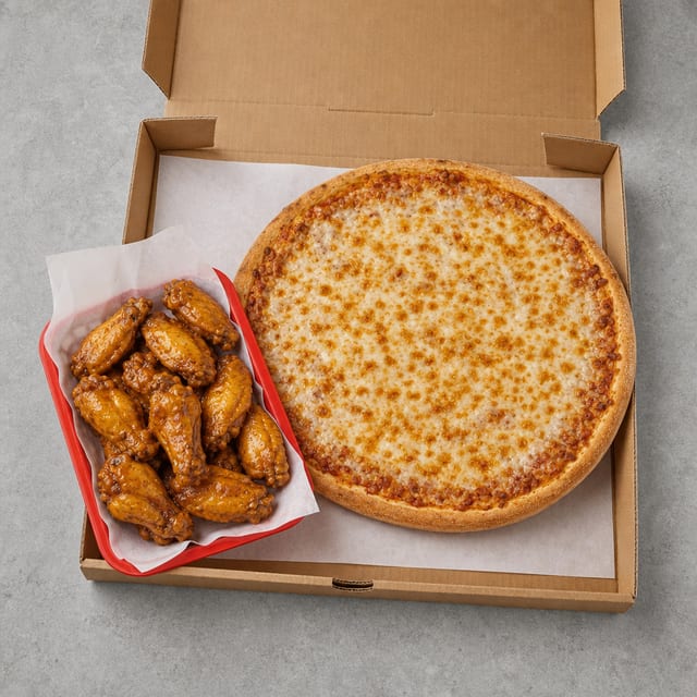16" Cheese Pizza & 12 Wings.