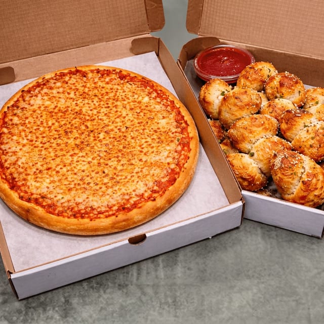 16" Cheese Pizza & Small Garlic Knots.