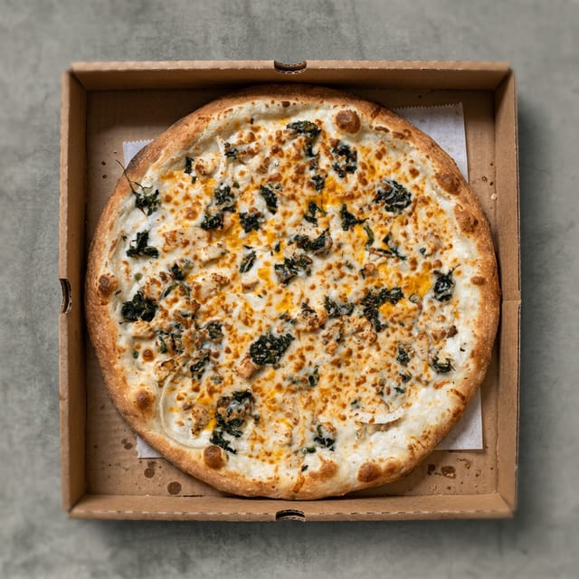White Chicken Spinach Pizza.