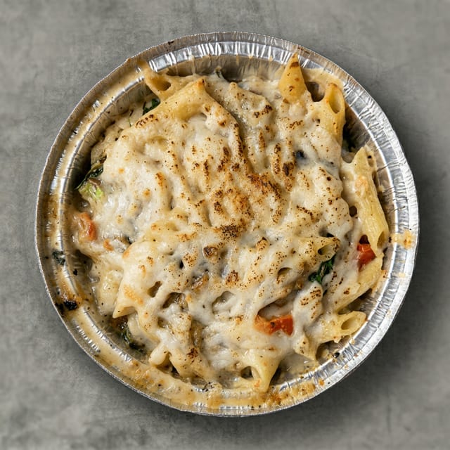 Vegan Chicken Alfredo Pasta.