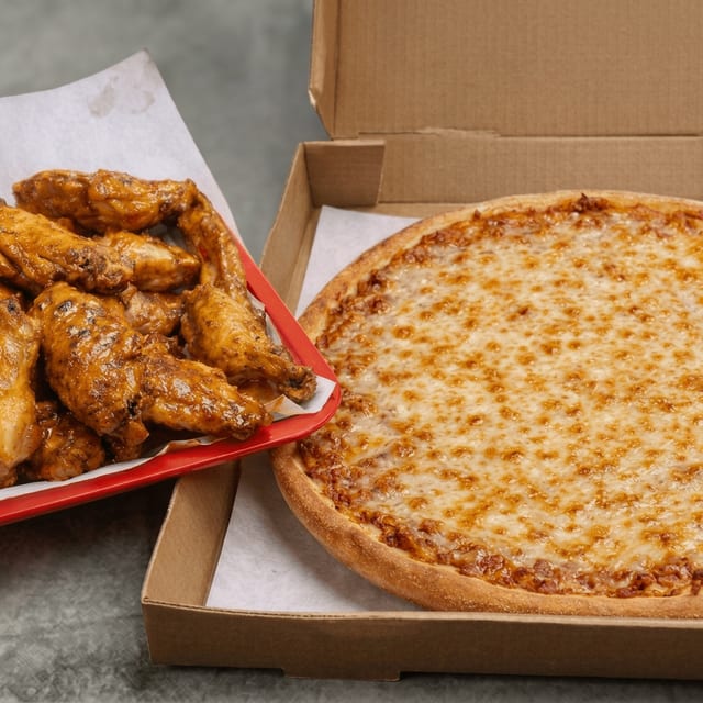 14" Cheese Pizza & 7 Wings.