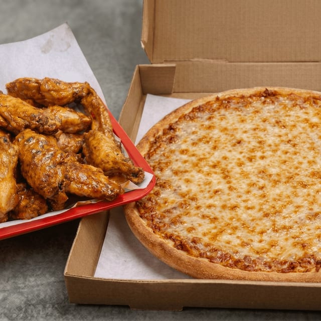 16" Cheese Pizza & 12 Wings.